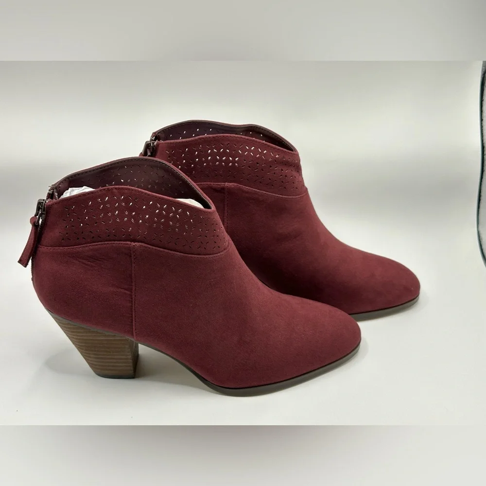 Violet & Red Jackson Lazer Cut Topline Bootie Burgundy 8M - Picture 8 of 9